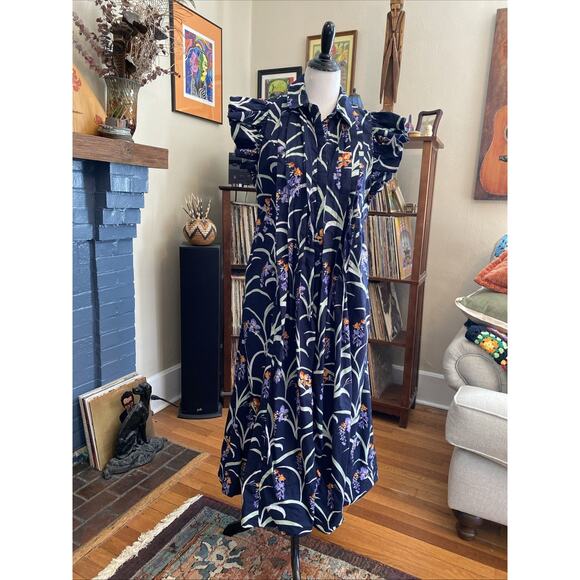 Anthropologie L Maeve Flutter-Sleeve Floral Maxi Button Down Shirt Dress No Belt - Picture 11 of 16